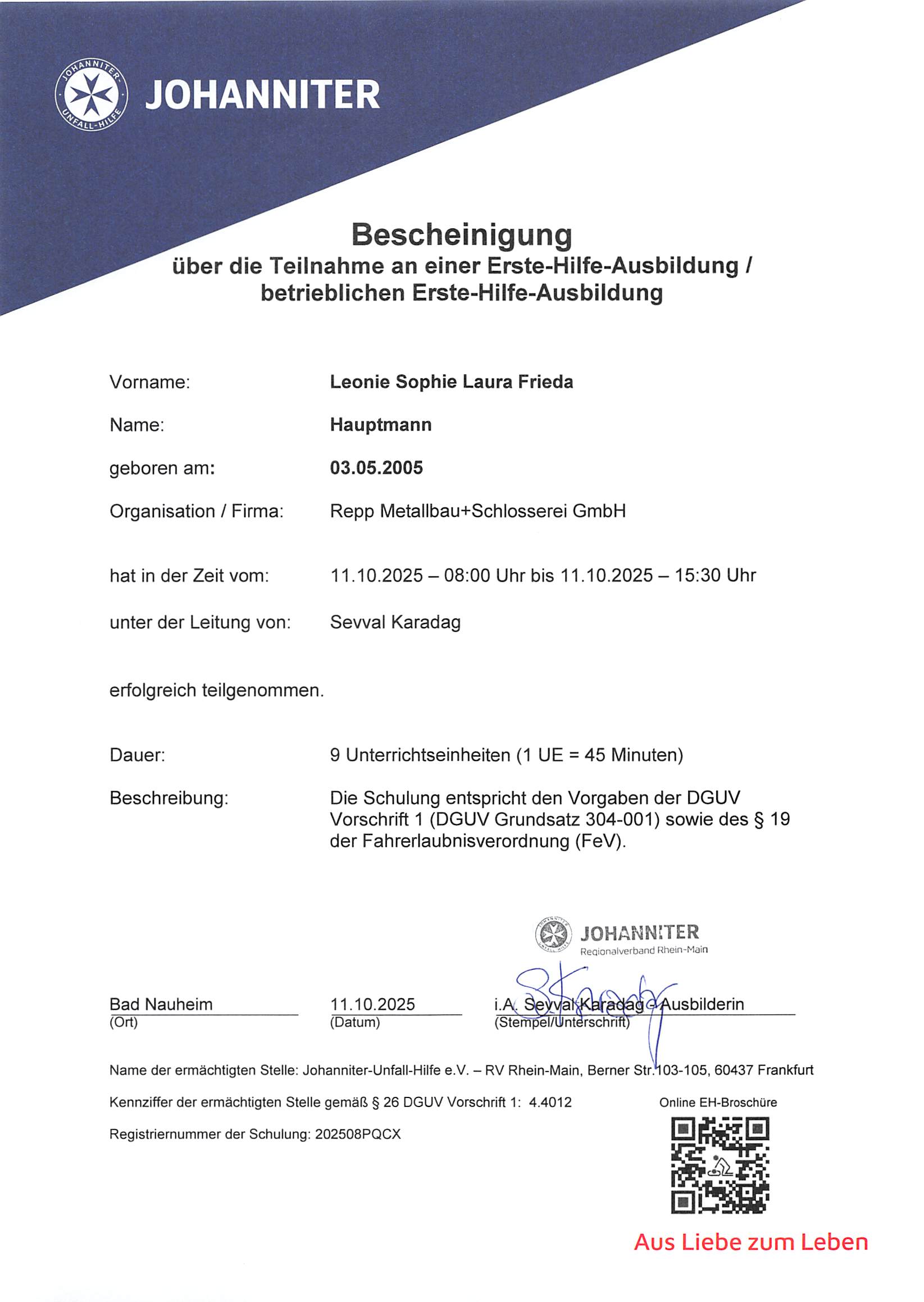Ersthelferausbildung LH