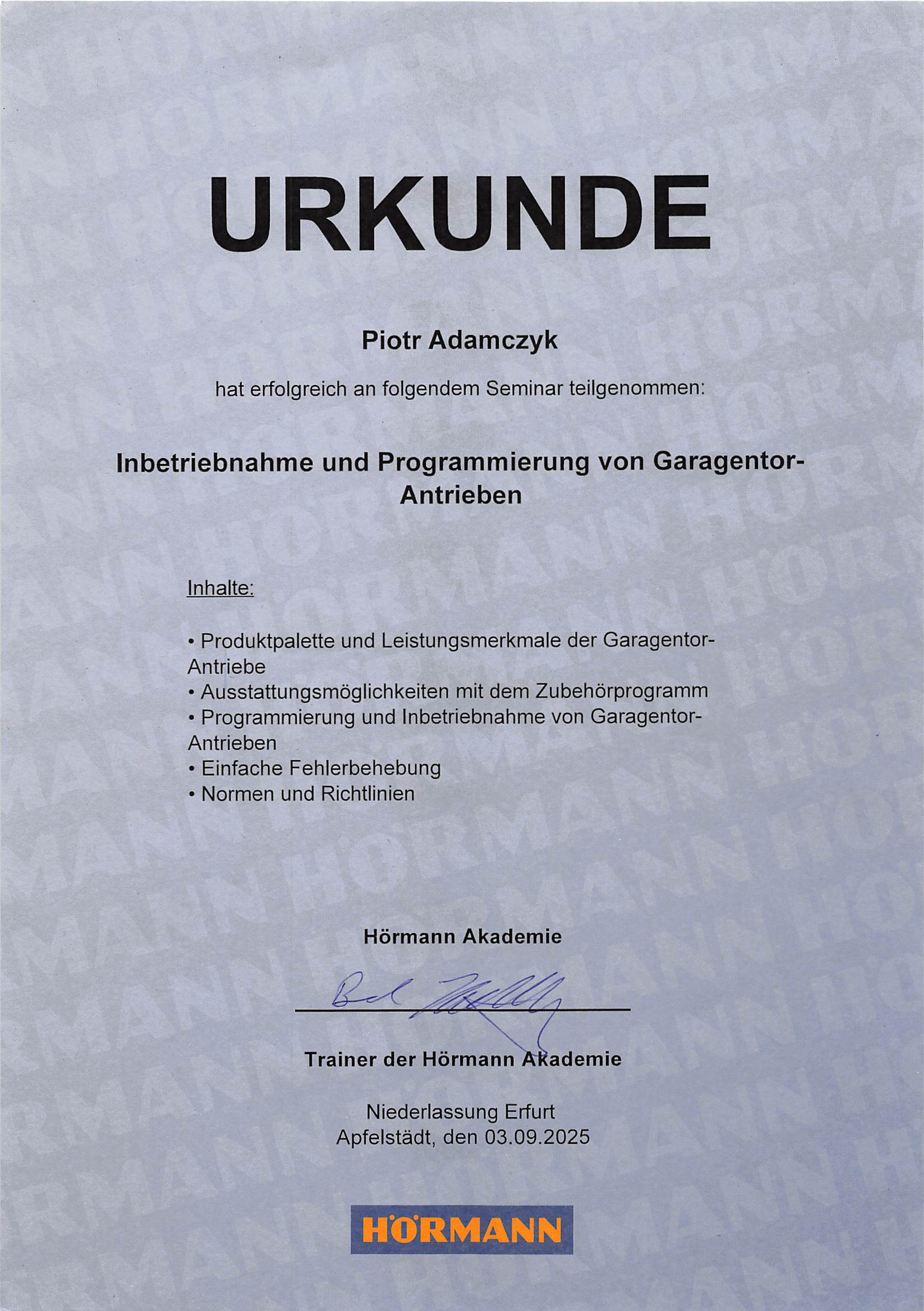 Hoermann Programmierung PA