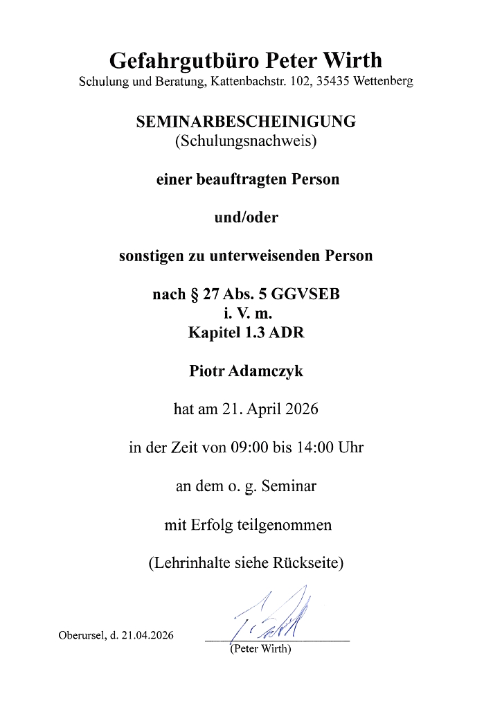 Seminar Gefahrgut PA 2026